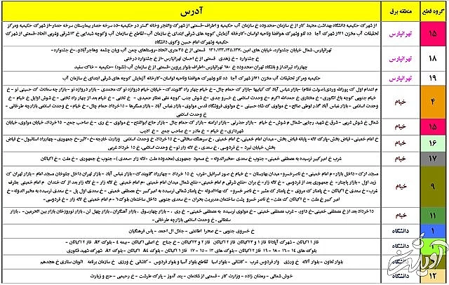جدول زمان بندی خاموشی های پایتخت منتشر شد
